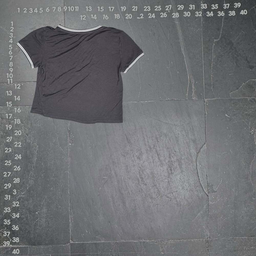 Level Up Women's Black Ringer Cropped Baby Tee with Stripe Detail - Picture 3 of 3